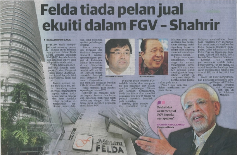 FELDA Tiada Pelan Jual Ekuiti Dalam FGV Shahrir