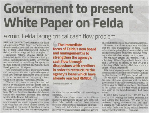 Government to present white paper on felda