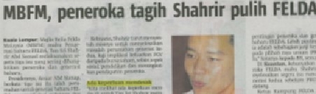 MBFM Peneroka Tagih Shahrir pulih FELDA
