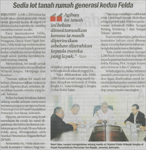 FELDA - Sedia lot tanah rumah Generasi Kedua FELDA