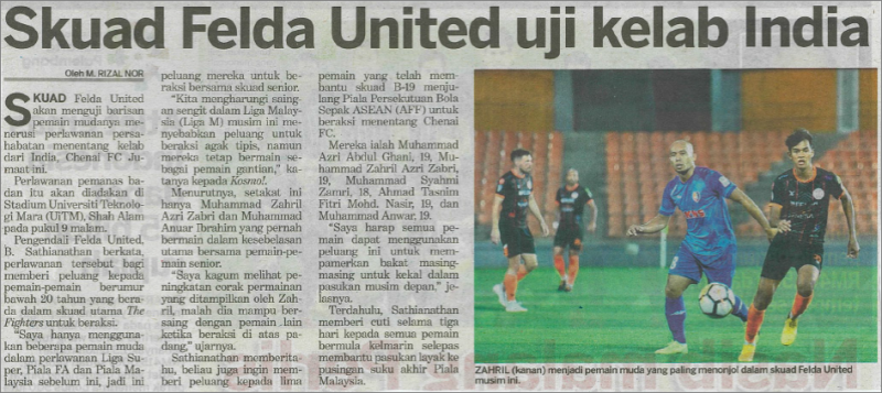 Skuad Felda United uji kelab India
