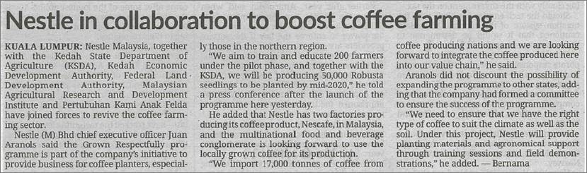 Nestle in collaboration to boost coffee farming
