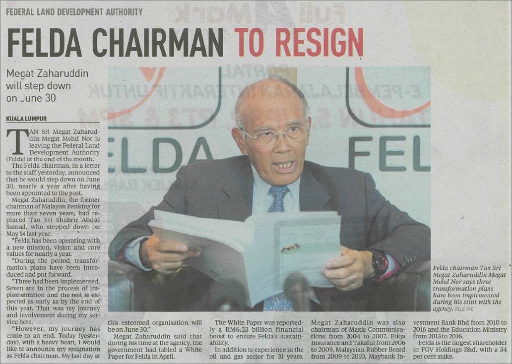 25.06.2019 NST Felda Chairman to resign