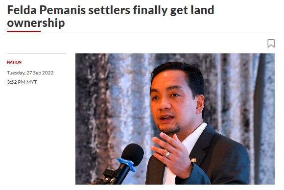 Felda Pemanis settlers finally get land ownership The Star 27092022