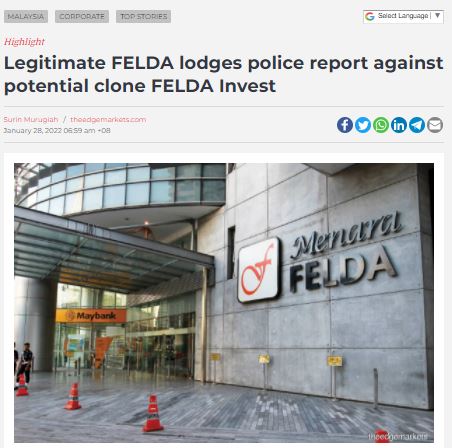 FELDA tiada sebarang kaitan dengan Felda Invest Sinar Harian