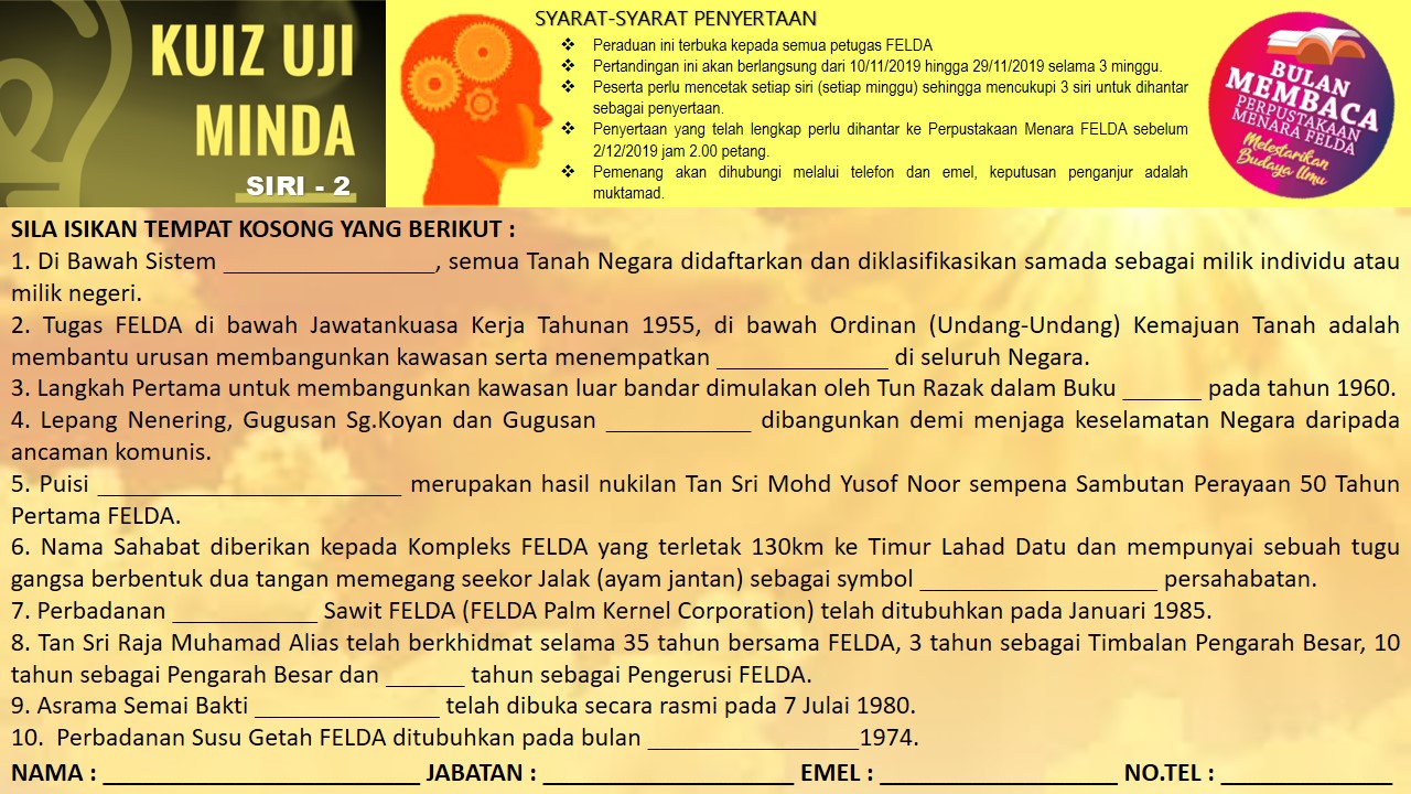 FELDA - Soalan Kuiz Menguji Minda Siri 2